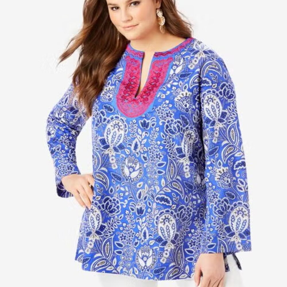 ROAMAN’S Embroidered Flare-Sleeve Tunic Blouse (Size 24W)